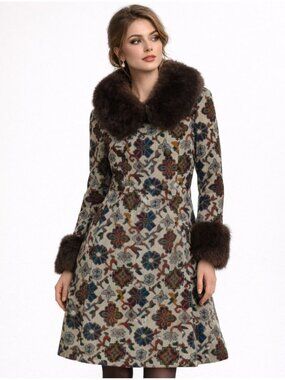 Vintage Midbrooke Tapestry Coat Real Fur ILGWU Union Made Small S 12